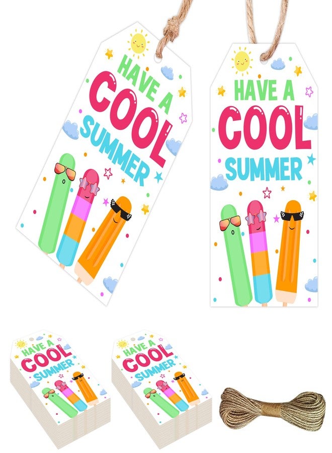 Serencatcher 50pcs Last Day of School Gift Tags, Ice Pops Have a Cool Summer Thank You Tags with String for Students End of School Year Summer Party Decorations Ice Pops Party Favors - Image 1
